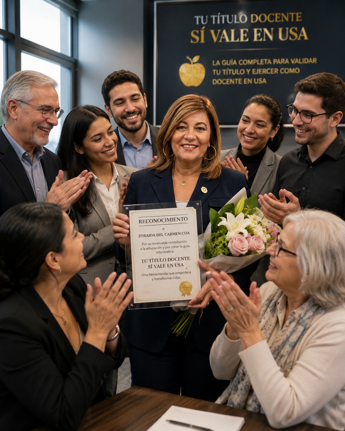 Zoraida recibiendo reconocimiento como docente